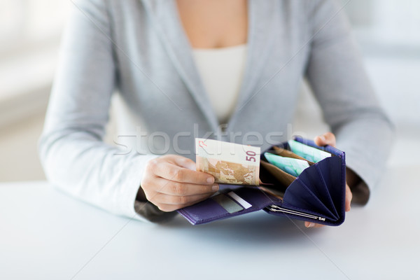 close up of woman hands with wallet and euro money Stock photo © dolgachov