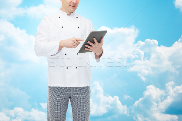 Közelkép boldog férfi szakács szakács tart Stock fotó © dolgachov