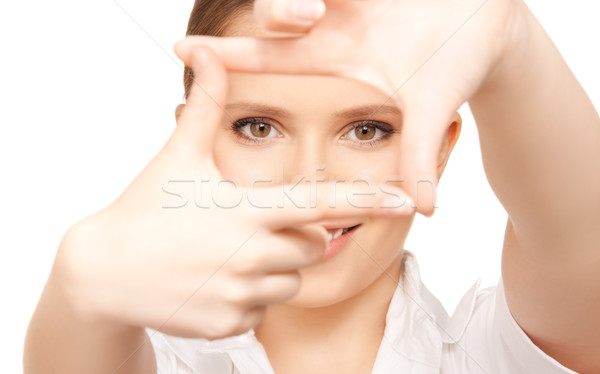 Stockfoto: Vrouw · frame · vingers · foto · handen · teken