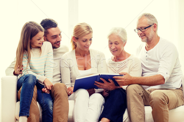 happy family with book or photo album at home Stock photo © dolgachov