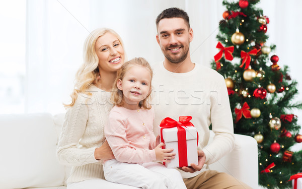happy family at home with christmas gift box Stock photo © dolgachov