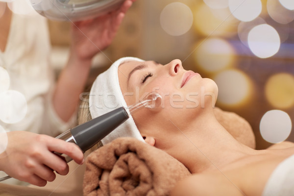 close up of young woman having face massage in spa Stock photo © dolgachov