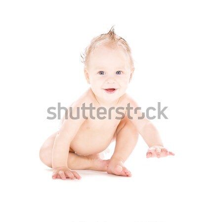 Posiedzenia baby chłopca pielucha zdjęcie biały Zdjęcia stock © dolgachov