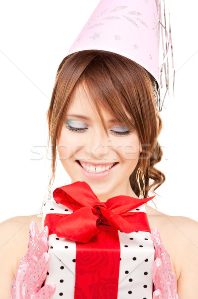 Stock photo: party girl with gift box