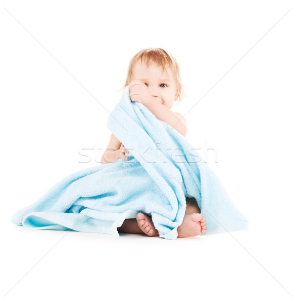 Stockfoto: Baby · Blauw · handdoek · foto · jongen · witte