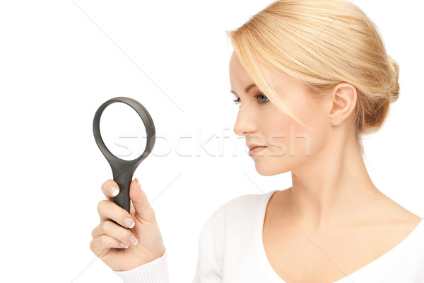 Stockfoto: Vrouw · vergrootglas · foto · mooie · vrouw · gezicht · studie