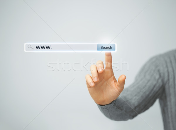Mannelijke hand Zoek knop technologie Stockfoto © dolgachov