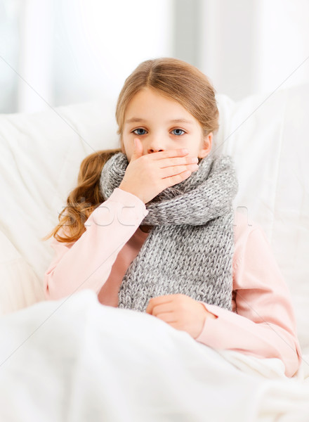 Beteg lány influenza otthon egészségügy gyógyszer Stock fotó © dolgachov