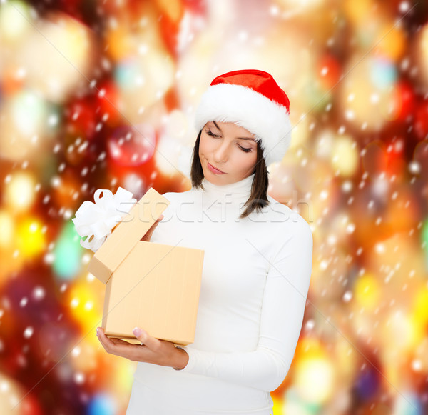 suspicious woman in santa helper hat with gift box Stock photo © dolgachov
