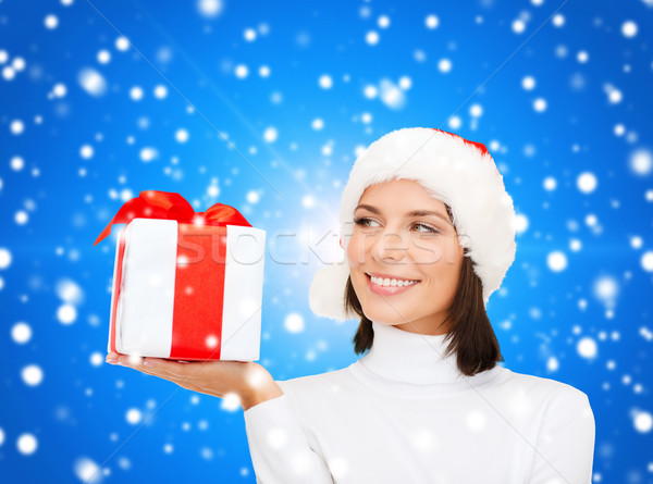 笑顔の女性 サンタクロース ヘルパー 帽子 ギフトボックス クリスマス ストックフォト © dolgachov
