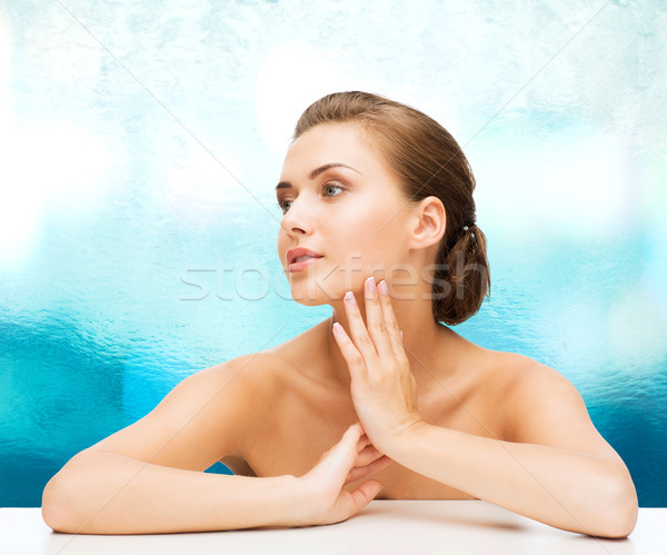 Stockfoto: Glimlachende · vrouw · schone · perfect · huid · schoonheid · gezondheid