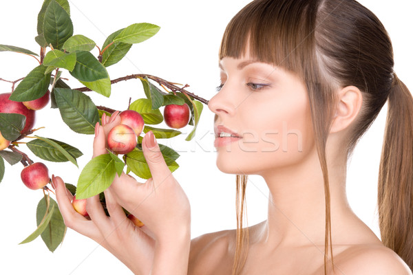 Vrouw appel takje foto gezicht schoonheid Stockfoto © dolgachov