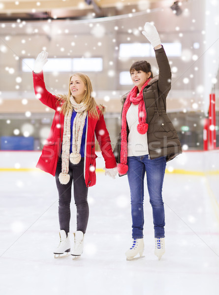 Szczęśliwy dziewcząt znajomych ręce skating Zdjęcia stock © dolgachov