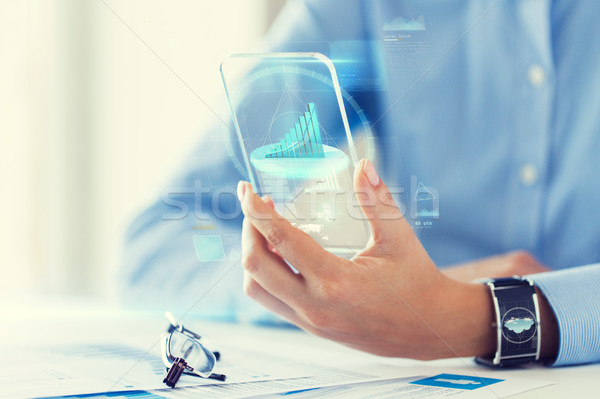 Frau transparent Smartphone Business Technologie Stock foto © dolgachov