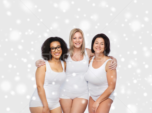 Grup mutlu artı boyutu kadın beyaz iç çamaşırı Stok fotoğraf © dolgachov