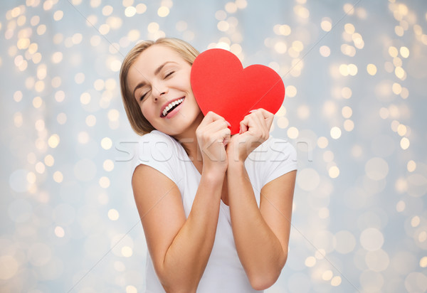 stock photo: happy woman or teen girl with red heart shape