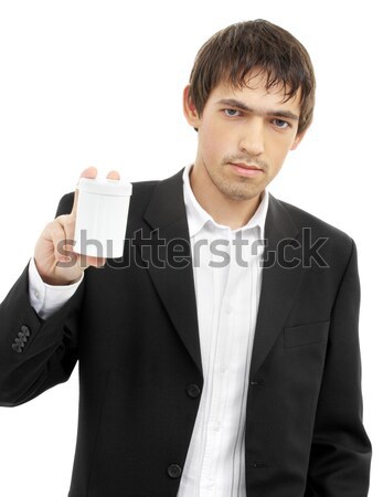 Férfi mutat gyógyszer konténer kép orvos Stock fotó © dolgachov