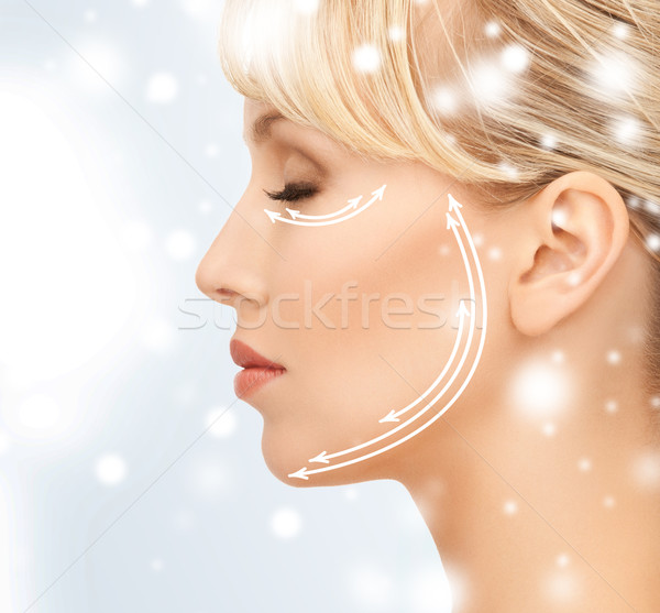 Mooie jonge vrouw gezicht pijlen gezondheid schoonheid Stockfoto © dolgachov