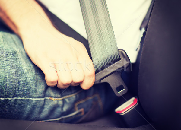 man fastening seat belt in car Stock photo © dolgachov