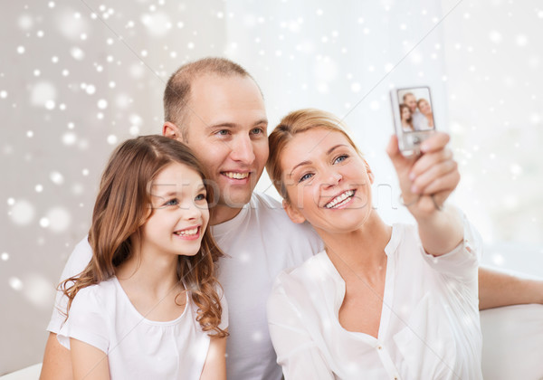 happy family with camera taking picture at home Stock photo © dolgachov