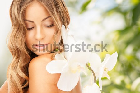 Stockfoto: Mooie · vrouw · witte · bloem · foto · vrouw · meisje · sexy