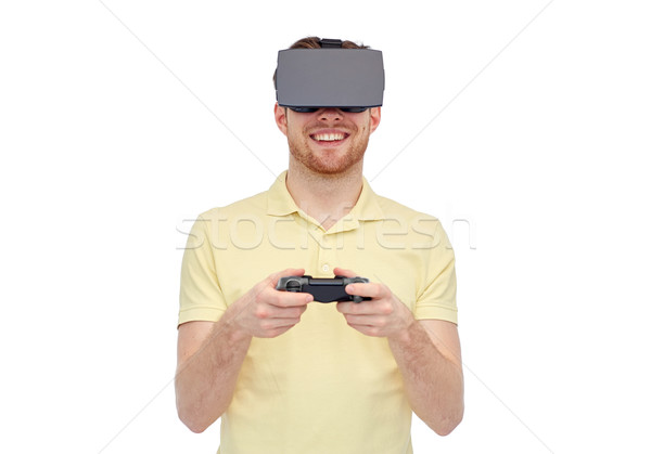 man in virtual reality headset or 3d glasses Stock photo © dolgachov