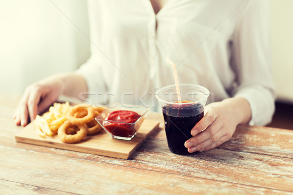 Stockfoto: Vrouw · snacks · cola · fast · food · mensen