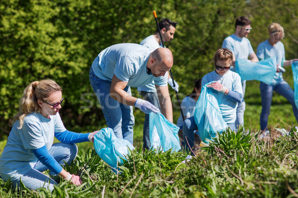 ストックフォト: ボランティア · ごみ · 袋 · 洗浄 · 公園 · 志願