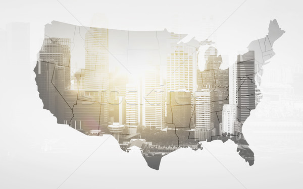 map of united states of america over city Stock photo © dolgachov