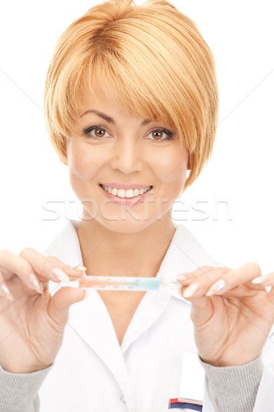 Сток-фото: Привлекательная · женщина · врач · термометра · фотография · женщину · счастливым