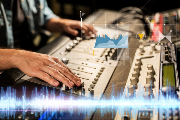 hands on mixing console at sound recording studio Stock photo © dolgachov