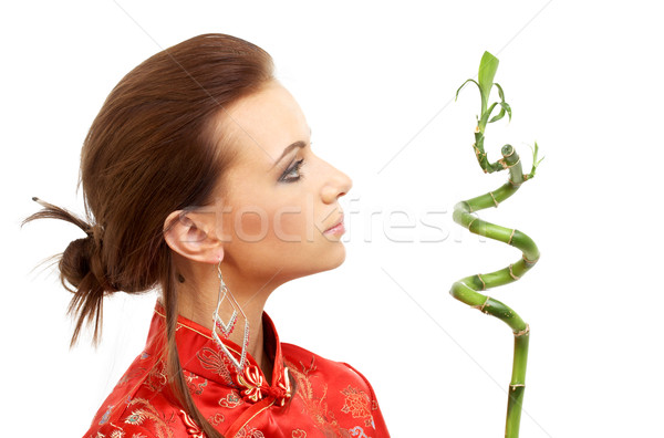 Bambusz lány színes kép természet zöld Stock fotó © dolgachov