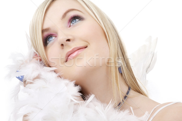 Feliz rubio ángel nina pluma retrato Foto stock © dolgachov