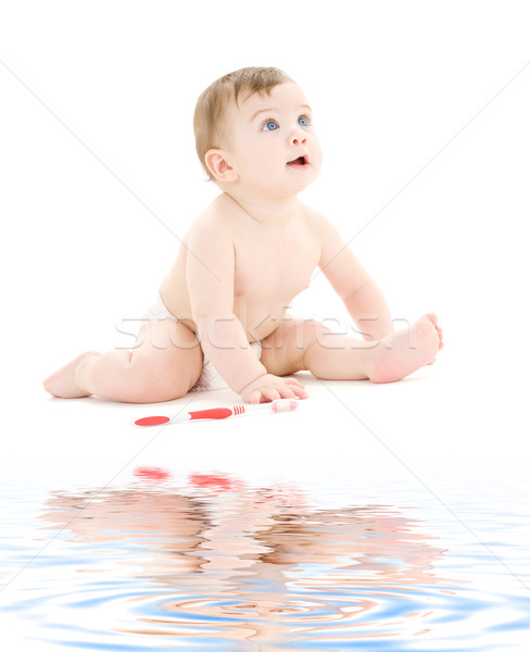 Baby Junge Windel Zahnbürste Bild glücklich Stock foto © dolgachov