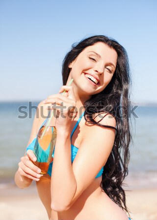 Moda model poz plaj portre deniz Stok fotoğraf © dolgachov