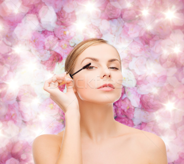 Mooie vrouw mascara cosmetica gezondheid schoonheid zwarte Stockfoto © dolgachov