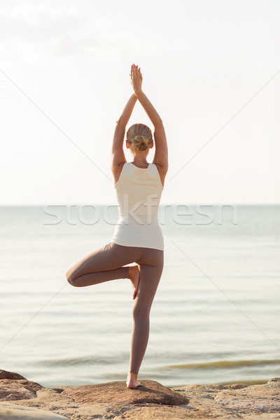 Jonge vrouw yoga buitenshuis fitness sport Stockfoto © dolgachov