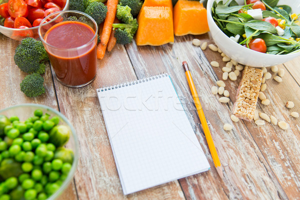 Stock foto: Voll · Gemüse · Notebook · Tabelle · gesunde · Ernährung