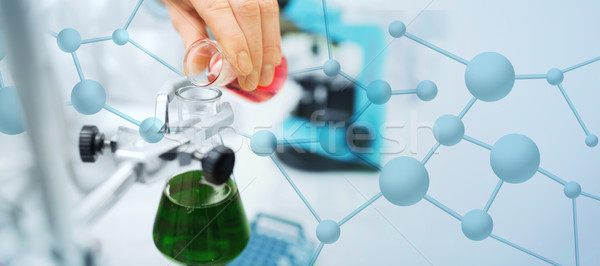 close up of scientist filling test tubes in lab Stock photo © dolgachov