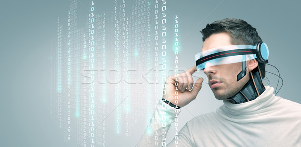 Man futuristische 3d-bril mensen technologie toekomst Stockfoto © dolgachov