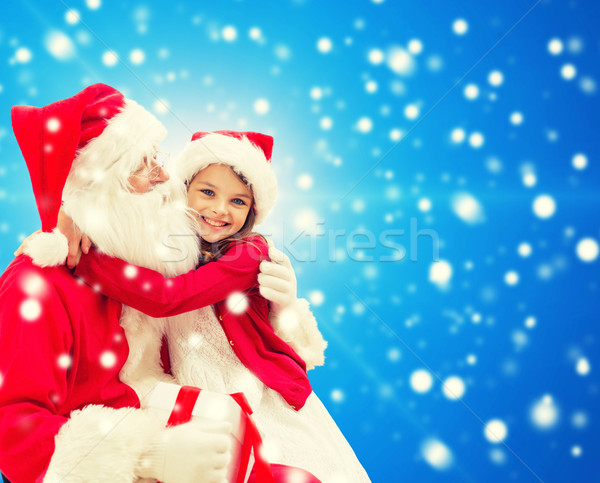 Foto stock: Sonriendo · nina · papá · noel · vacaciones · Navidad · infancia