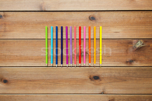 close up of crayons or color pencils on wood Stock photo © dolgachov