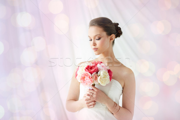 Imagine de stoc: Frumos · asiatic · femeie · floare · bijuterii · frumuseţe