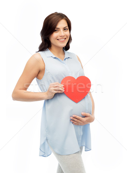 Stock fotó: Boldog · terhes · nő · piros · szív · megérint · has