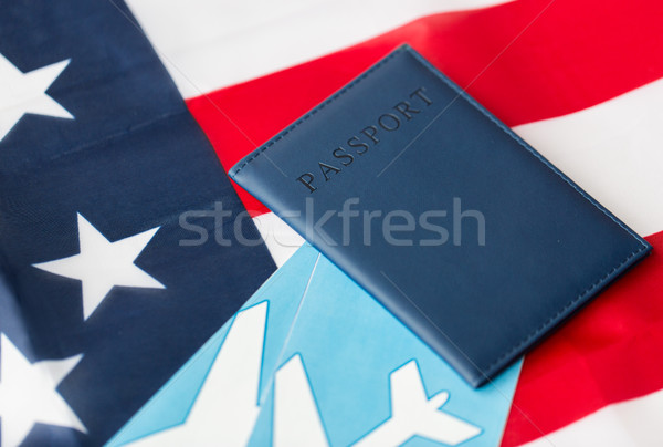 Stock photo: american flag, passport and air tickets