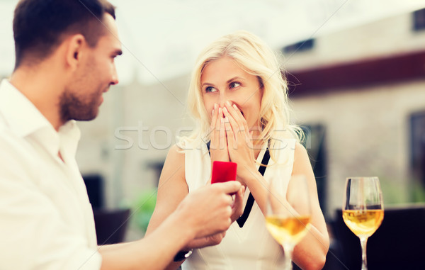 [[stock_photo]]: Heureux · couple · bague · de · fiançailles · vin · café · amour