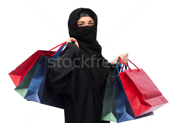 Foto stock: Muçulmano · mulher · hijab · venda