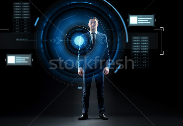 ストックフォト: ビジネスマン · スーツ · バーチャル · 投影 · ビジネス · 技術