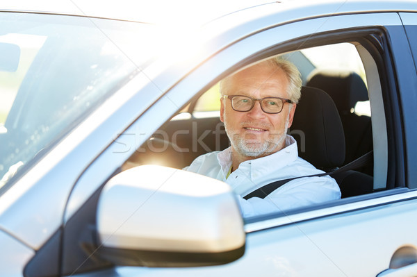 ストックフォト: 幸せ · シニア · 男 · 運転 · 車 · オープン