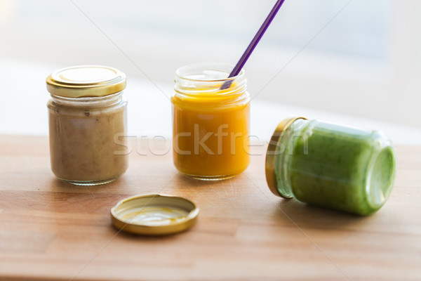 Foto stock: Vegetal · fruto · alimentos · para · bebês · alimentação · saudável · nutrição · vidro